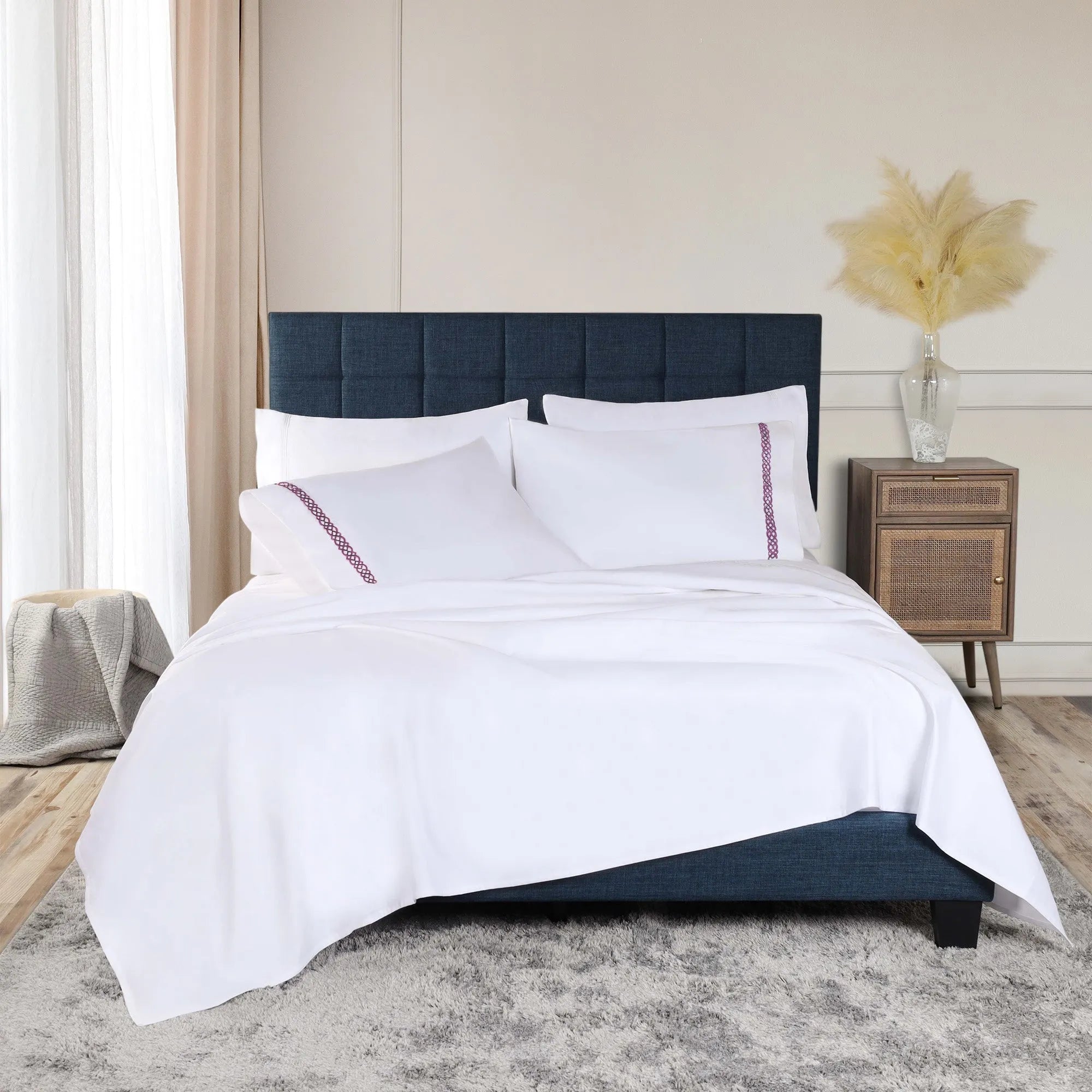 Egyptian Cotton 1000 Thread Count Embroidered Bed Sheet Set