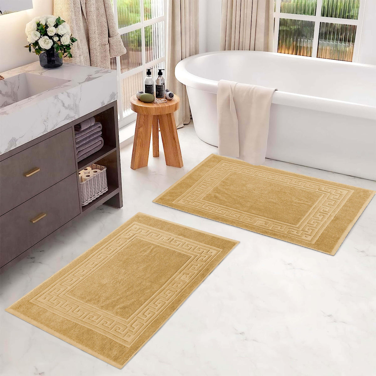 100% Cotton Absorbent Greek Key Border Solid 2 Piece Bath Mat Set - Bath Mats by Superior