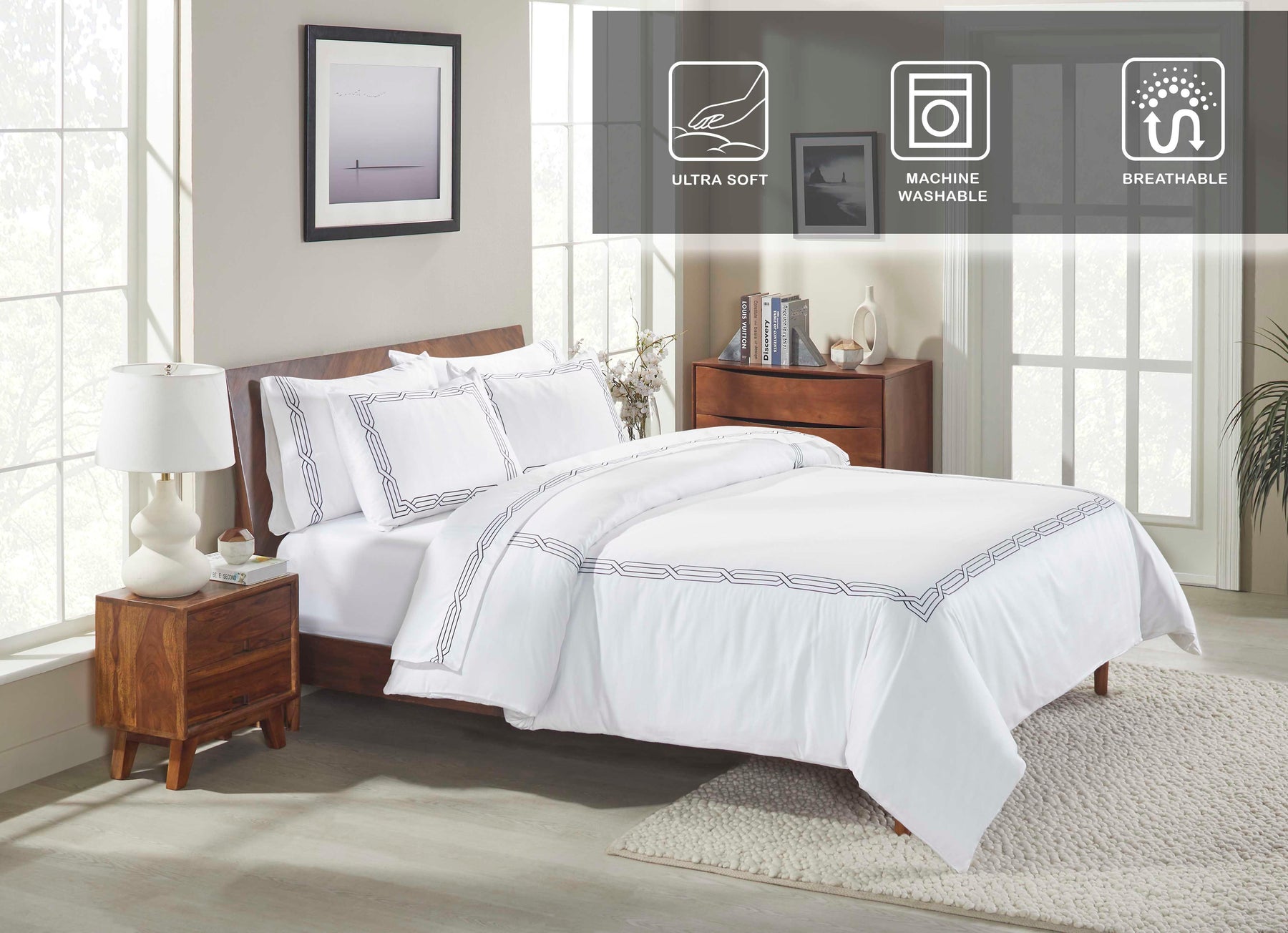 1200 Thread Count Egyptian Cotton Embroidered Duvet Cover Set - Duvet Cover Set by Superior