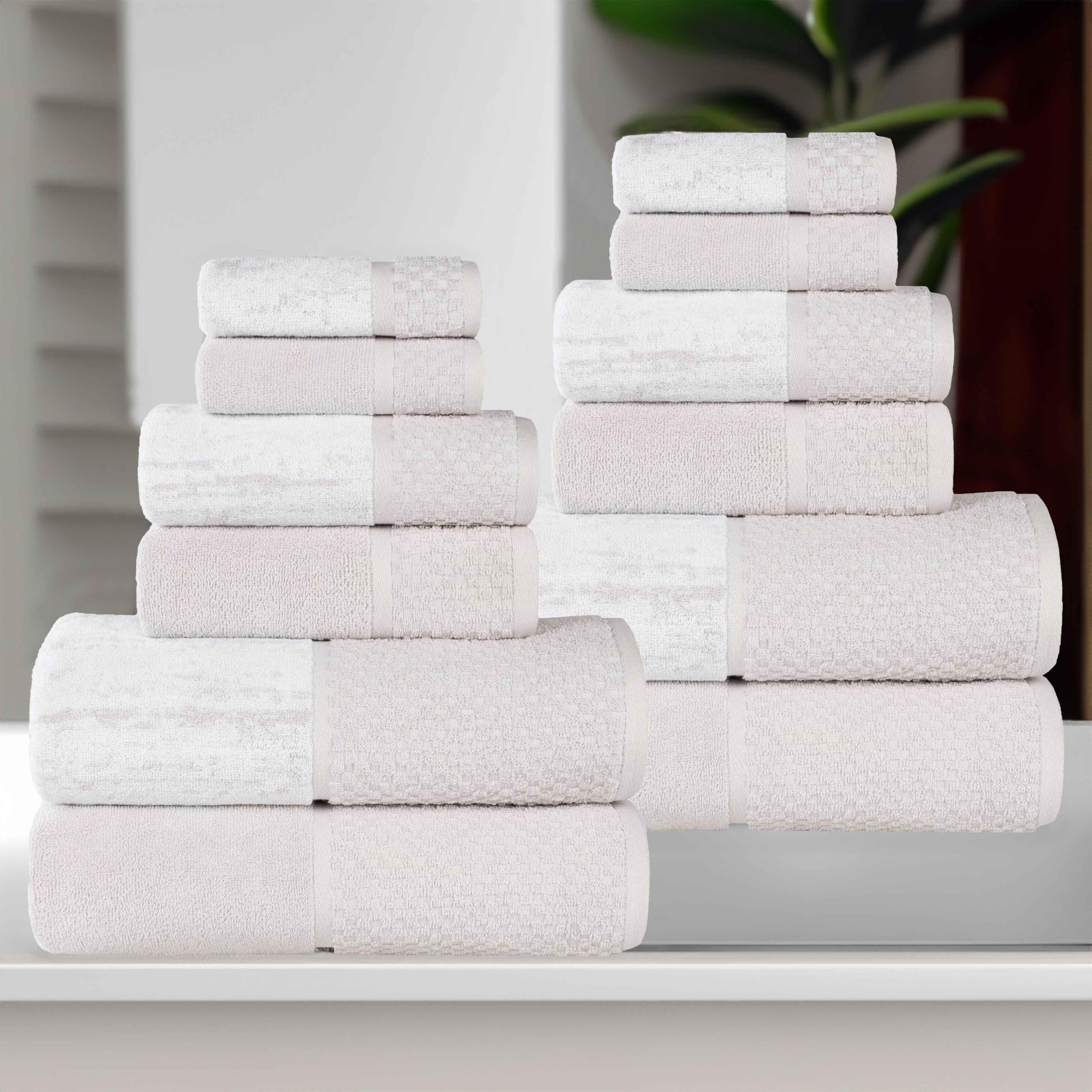 Lodie Cotton Jacquard Solid and Two-Toned 12 Piece Assorted Towel Set - Towel Set by Superior