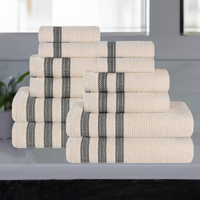 Zero Twist Cotton Ribbed Geometric Border Plush 12 Piece Towel Set - Towel Set by Superior - Superior 