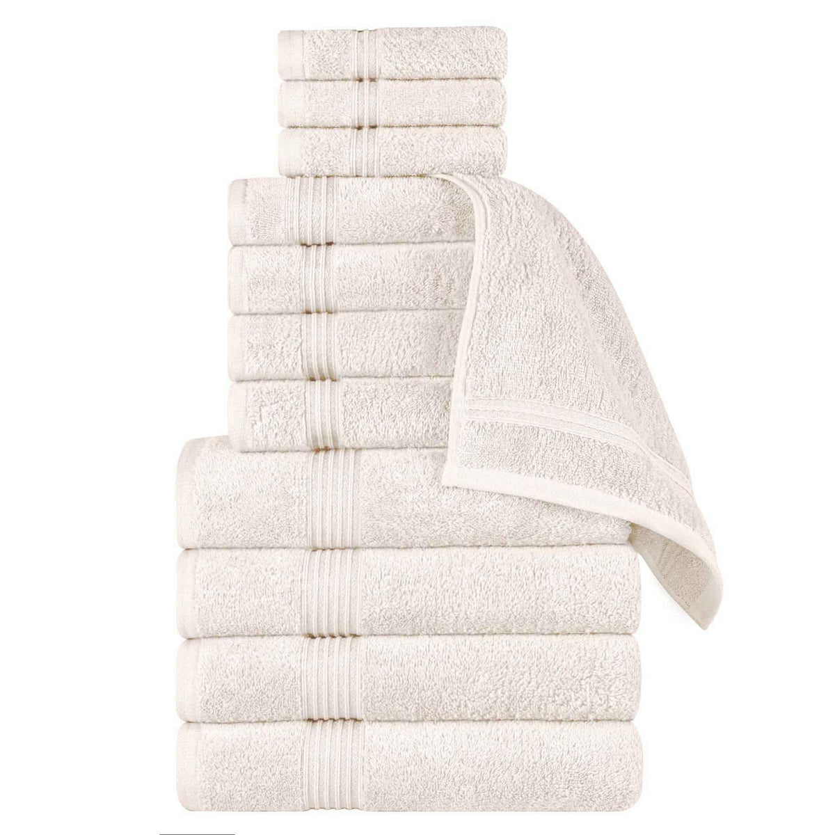 Egyptian Cotton Highly Absorbent Solid 12 Piece Ultra Soft Towel Set - Ivory