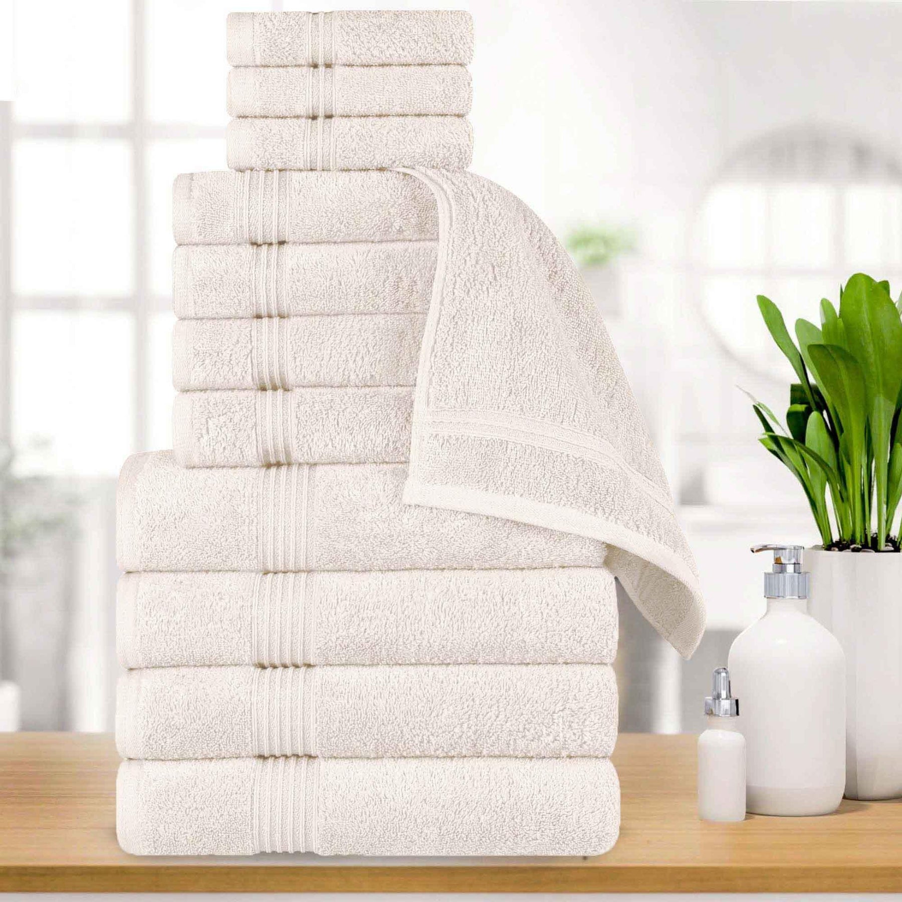 Egyptian Cotton Highly Absorbent Solid 12 Piece Ultra Soft Towel Set - Ivory