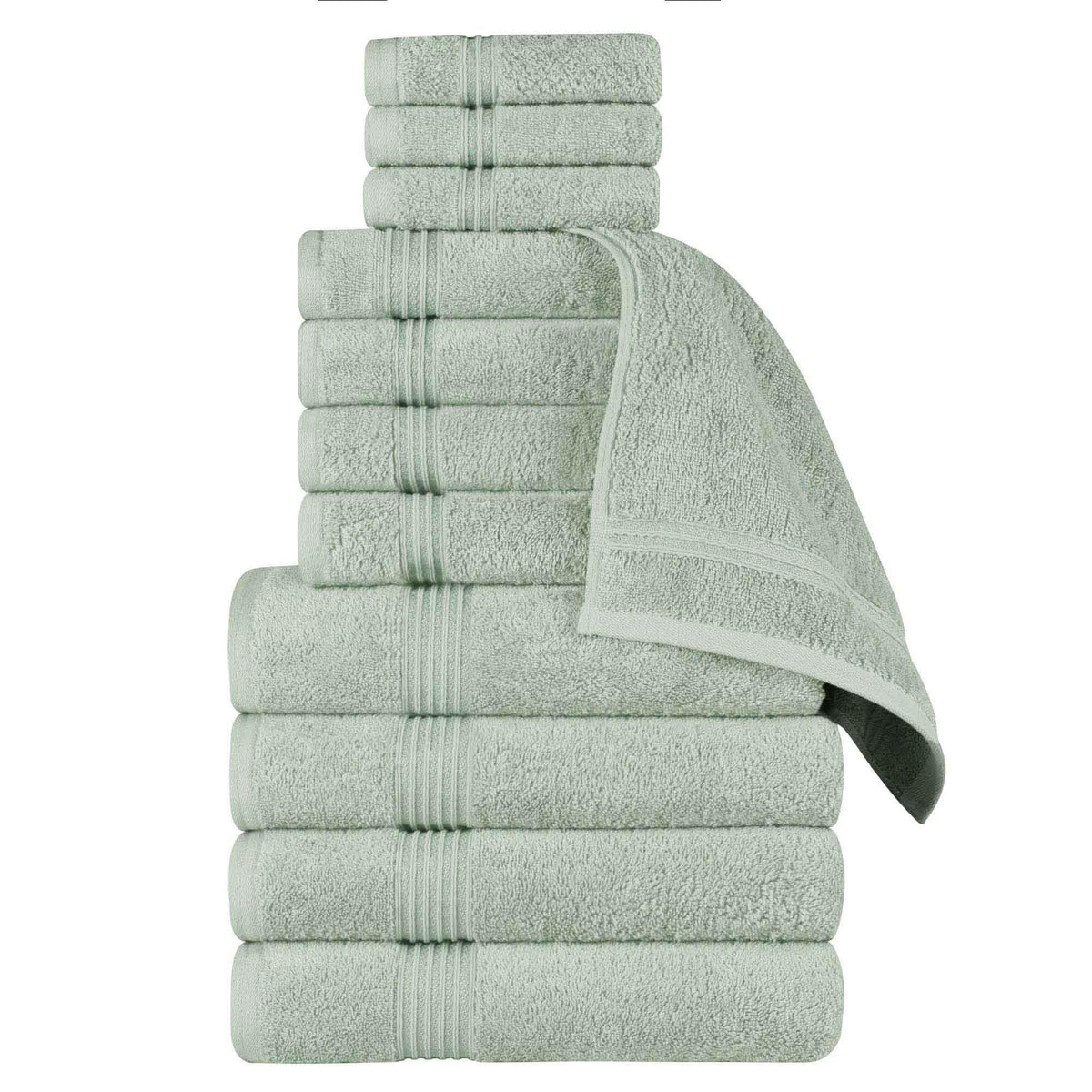 Egyptian Cotton Highly Absorbent Solid 12 Piece Ultra Soft Towel Set - Sage