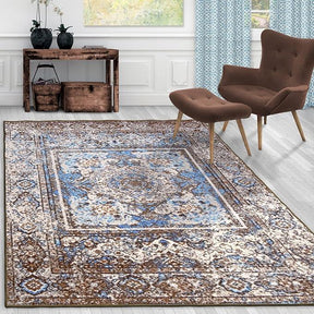 Ezra Vintage Medallion Non-Slip Washable Indoor Area Rug or Runner - Blue