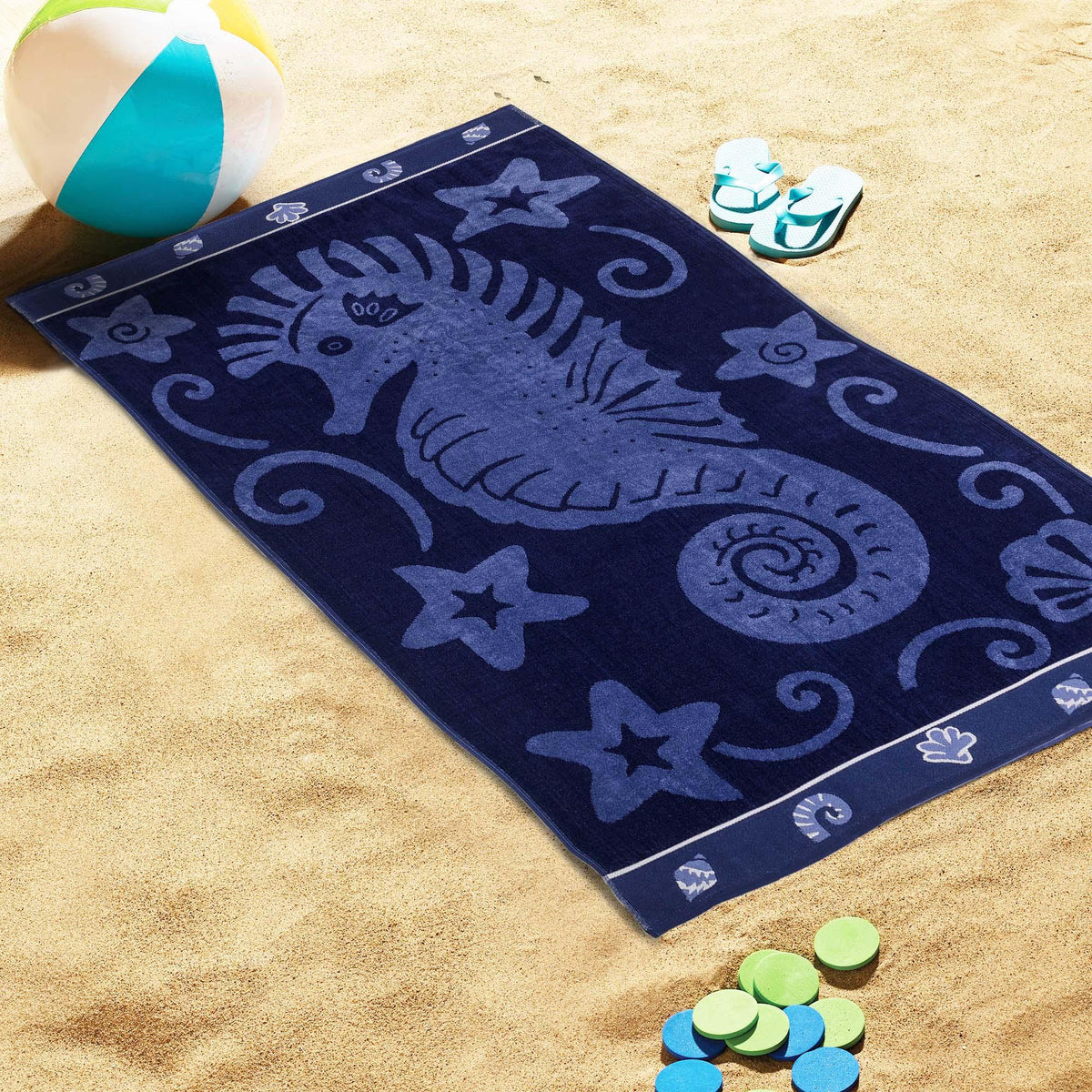 Sea Horse Oversized Cotton 4 Piece Beach Towel Set - Beach Towel by Superior - Superior 