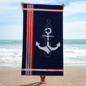 Anchor Cotton Oversized 2 Piece Beach Towel Set - Blue-Red