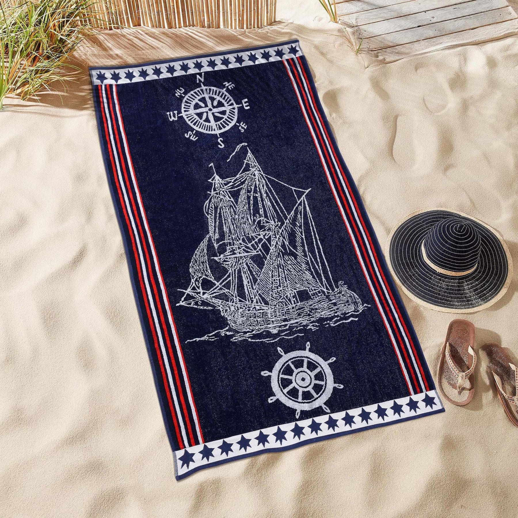 Navy Ship Oversized Cotton 2 Piece Beach Towel Set - Beach Towel by Superior - Superior 