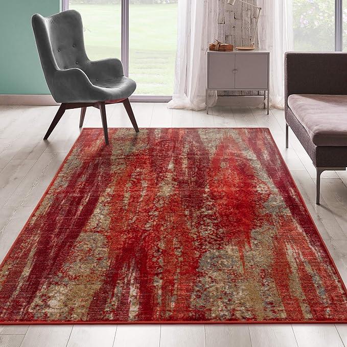 Brayton Modern Brushstrokes Non-Slip Washable Indoor Area Rug or Runner - Orange