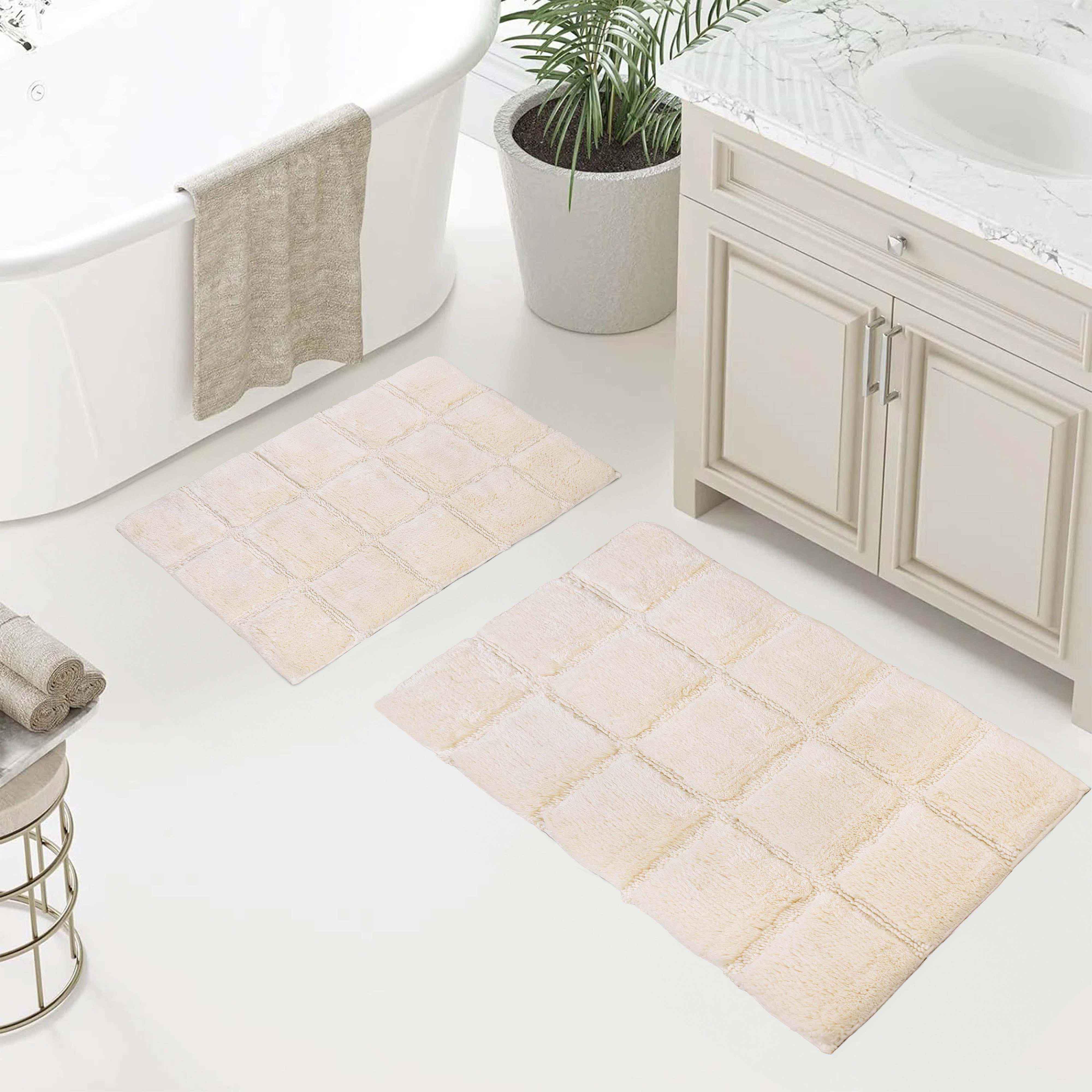 2 Piece Cotton Checkered Solid Non Slip Bath Rug Set - Bath Rugs by Superior