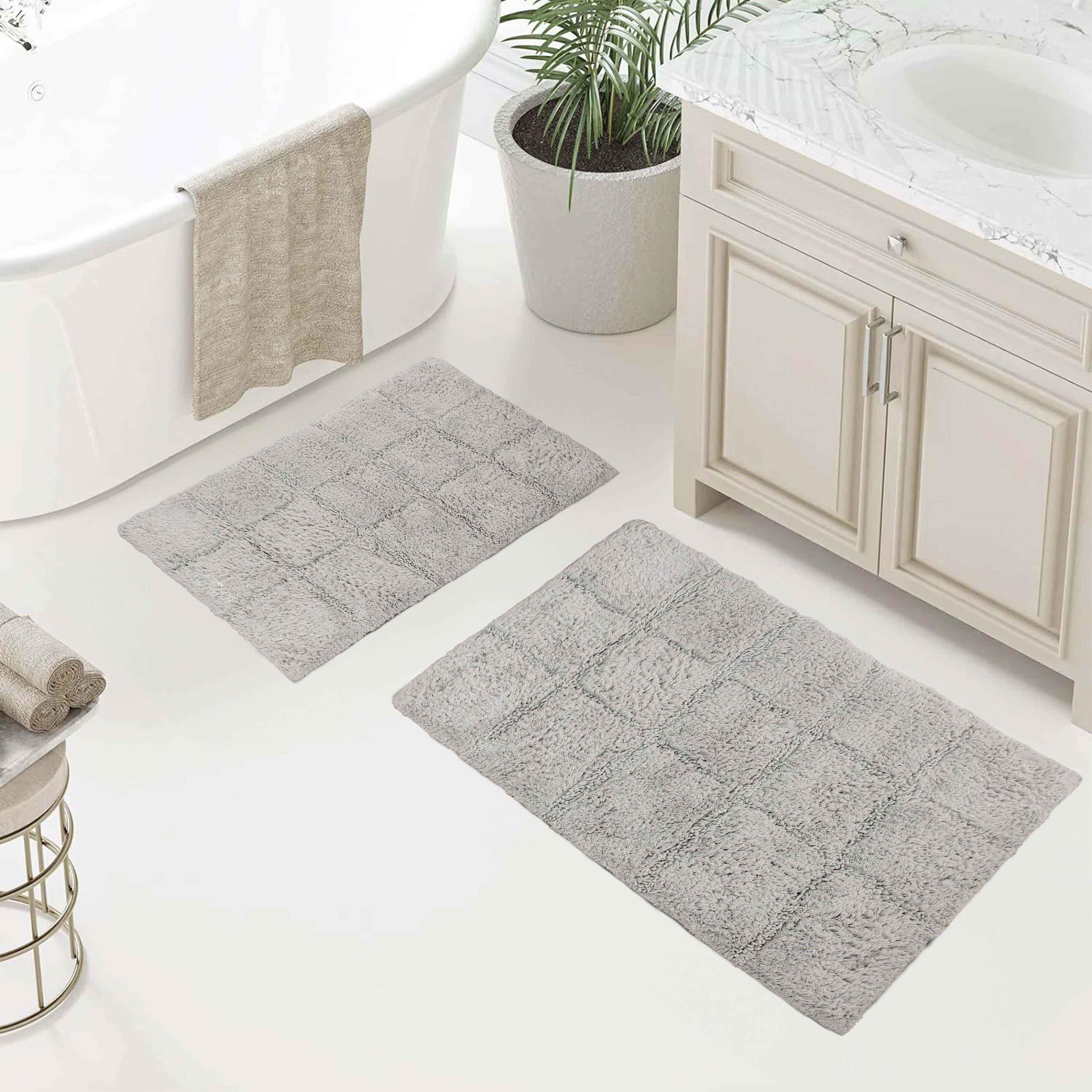 2 Piece Cotton Checkered Solid Non Slip Bath Rug Set - Bath Rugs by Superior