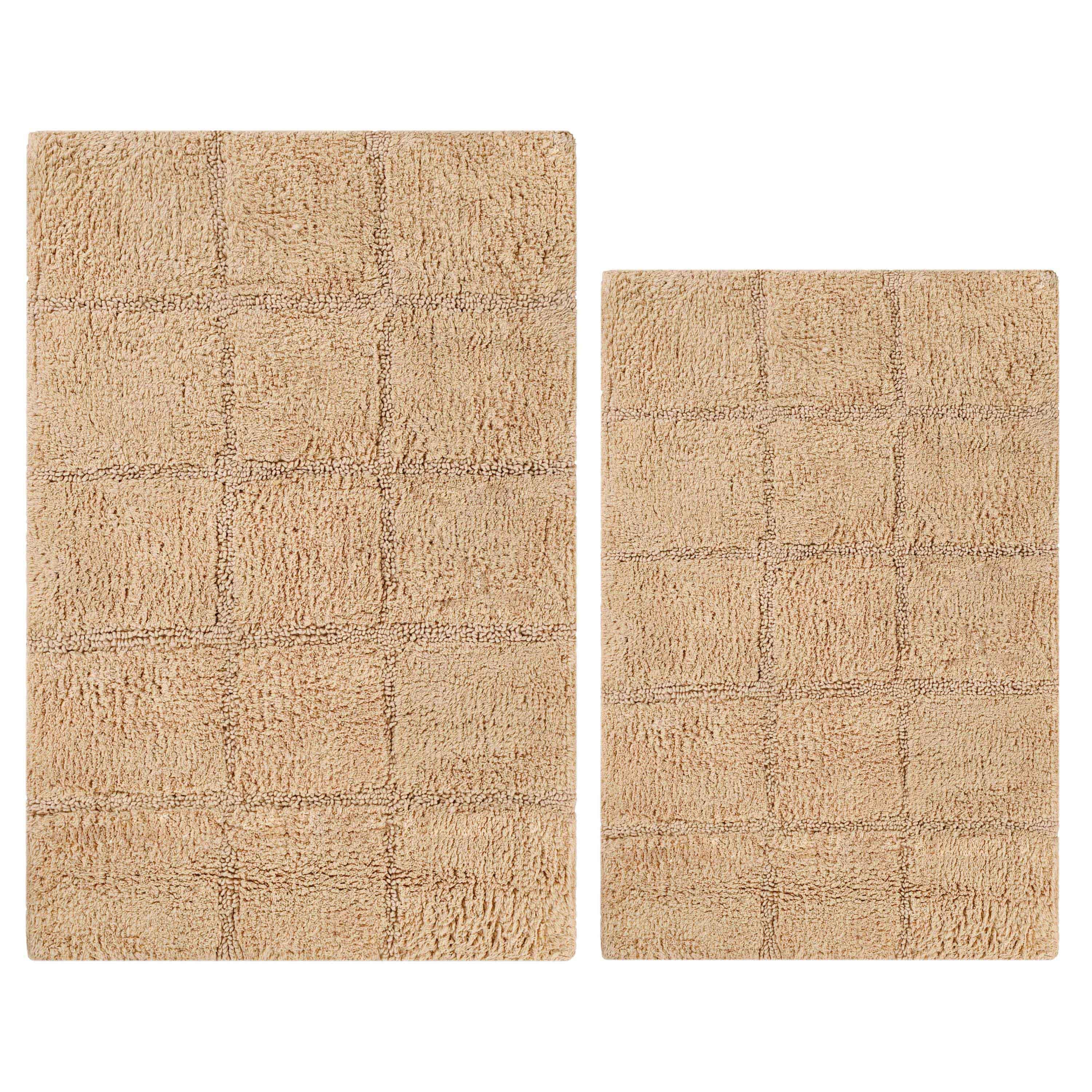 2 Piece Cotton Checkered Solid Non Slip Bath Rug Set - Bath Rugs by Superior