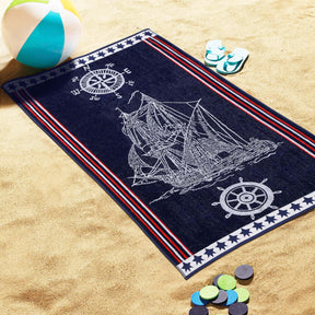 Navy Ship Oversized Cotton 2 Piece Beach Towel Set - Beach Towel by Superior - Superior 