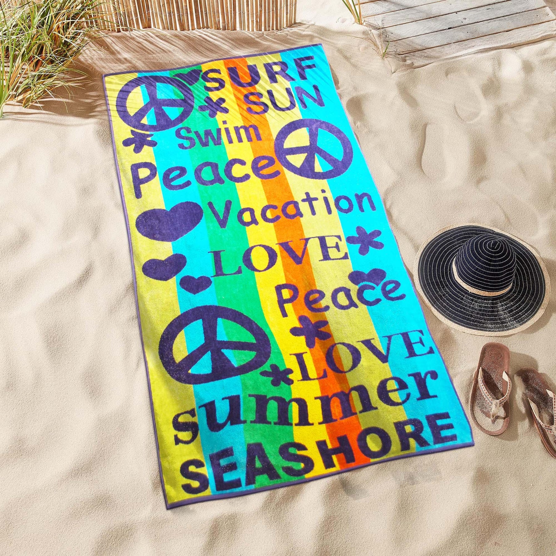 Peace Love Oversized Cotton 4 Piece Beach Towel Set - Beach Towel by Superior - Superior 