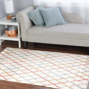 Ellis Diamond Trellis Indoor Area Rugs Or Runner Rug - Bone