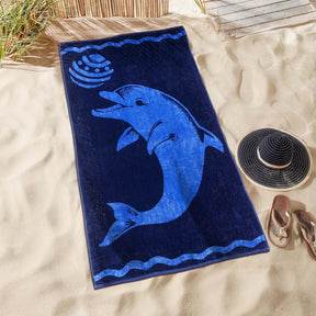 Play Dolphin Oversized Cotton 4 Piece Beach Towel Set - Beach Towel by Superior - Superior 