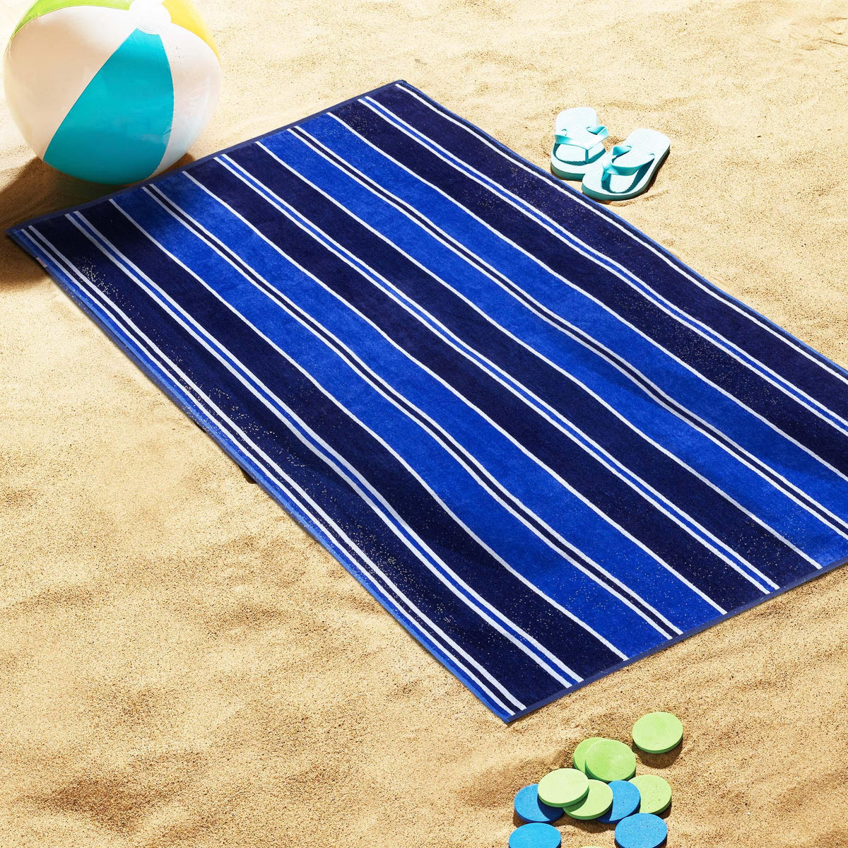 Aquast Stripe Cotton Oversized 4 Piece Beach Towel Set - Blue