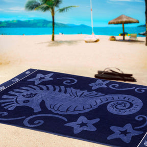 Sea Horse Oversized Cotton 4 Piece Beach Towel Set - Beach Towel by Superior - Superior 