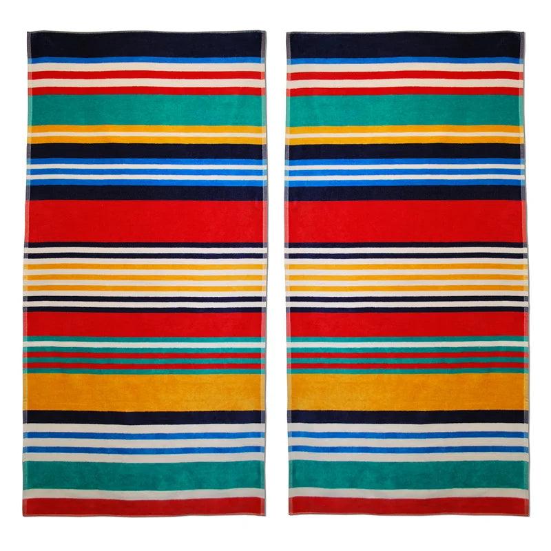 Cotton Multicolored Striped Oversized 4 Piece Beach Towel - Multicolored