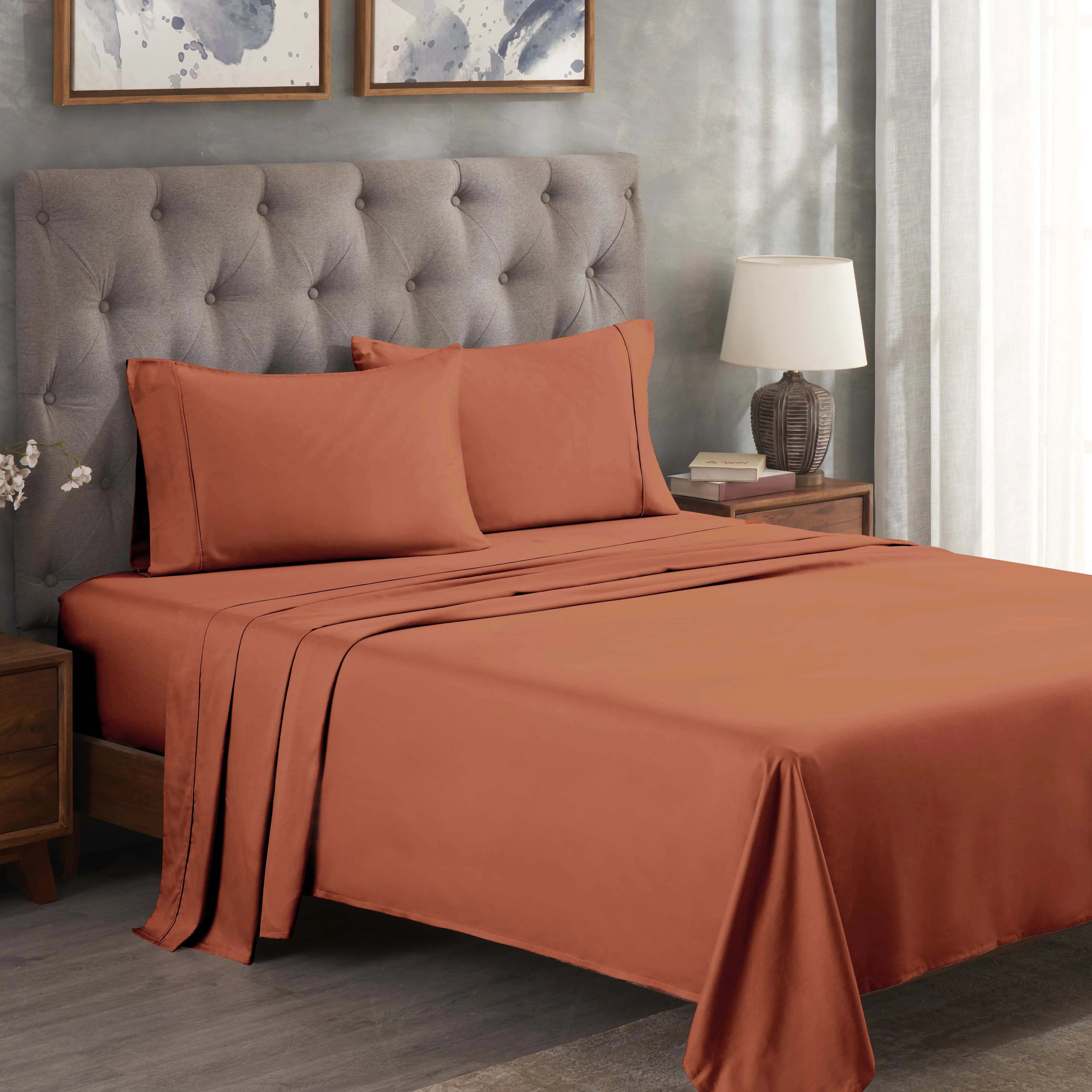 Egyptian Cotton 300 Thread Count Solid Deep Pocket Bed Sheet Set