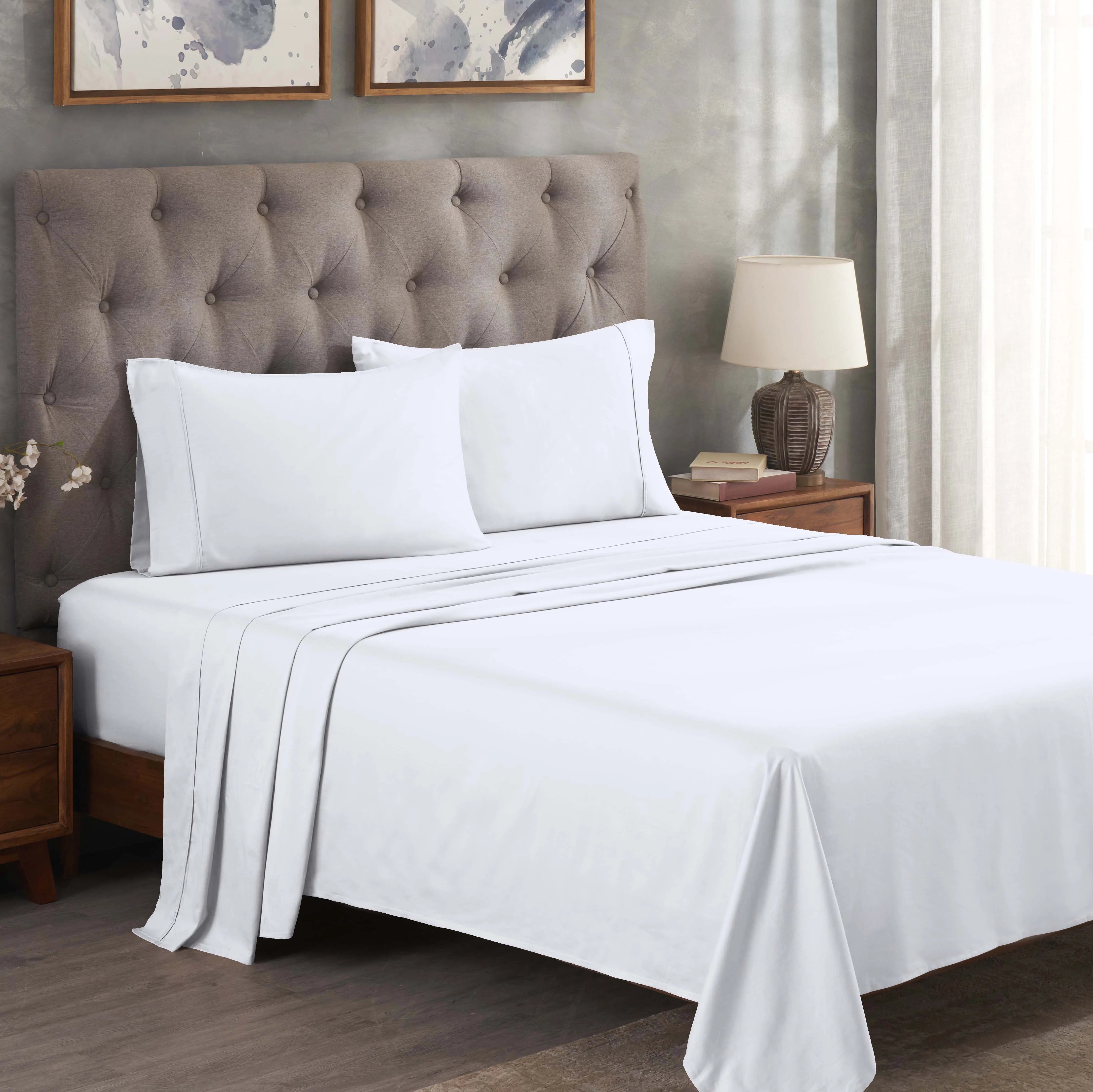 Egyptian Cotton 300 Thread Count Solid Deep Pocket Bed Sheet Set