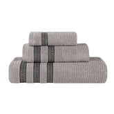 Zero Twist Cotton Ribbed Geometric Border Plush 3 Piece Towel Set - Towel Set by Superior - Superior 