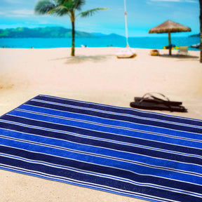 Aquast Stripe Cotton Oversized 2 Piece Beach Towel Set - Blue