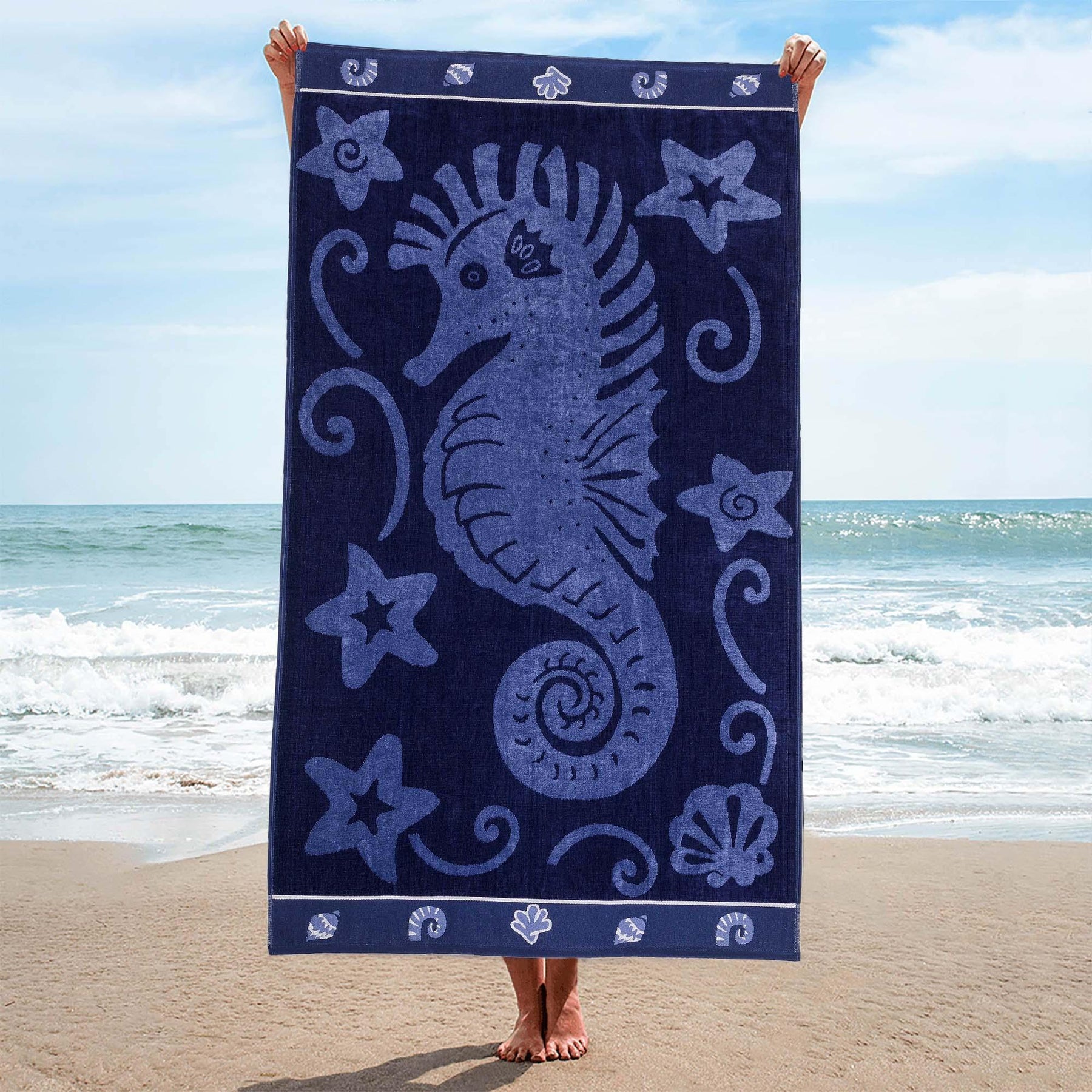 Sea Horse Oversized Cotton 4 Piece Beach Towel Set - Beach Towel by Superior - Superior 