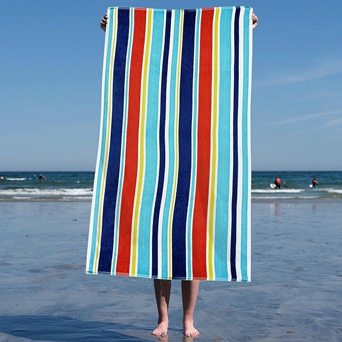 Oceana Stripe Oversized Cotton 4 Piece Beach Towel Set - Beach Towel by Superior - Superior 