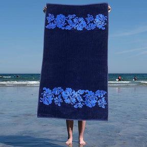 Floral Oversized Cotton 4 Piece Beach Towel Set - Blue