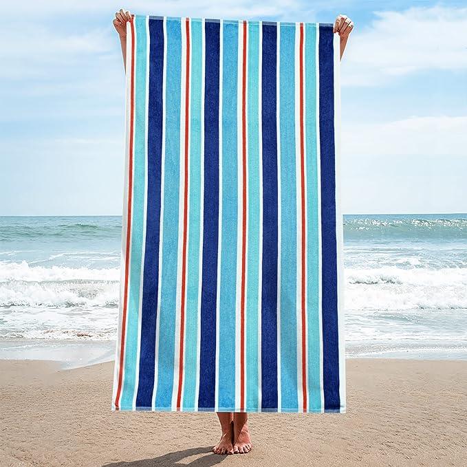 Ocean Stripe Oversized Cotton 4 Piece Beach Towel Set - Beach Towel by Superior - Superior 