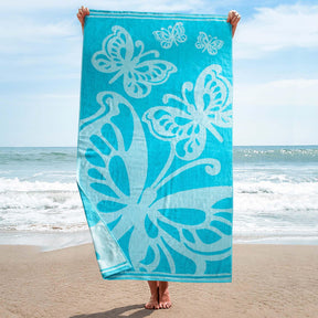 Cotton Oversized Butterflies 2 Piece Beach Towel Set - Teal