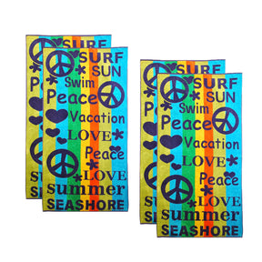 Peace Love Oversized Cotton 4 Piece Beach Towel Set - Beach Towel by Superior - Superior 