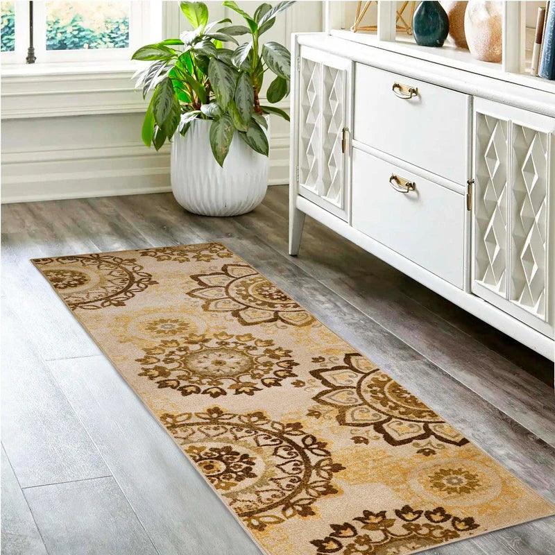 Liena Floral Medallion Non-Slip Washable Area Rug or Runner - Rugs by Superior - Superior 