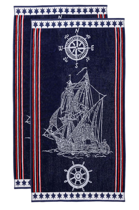 Navy Ship Oversized Cotton 2 Piece Beach Towel Set - Beach Towel by Superior - Superior 