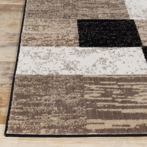 Rockwood Modern Geometric Patchwork Indoor Area Rug or Runner - Ivory-Beige