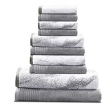 Cotton Marble and Solid Quick Dry 10 Piece Assorted Bathroom Towel Set