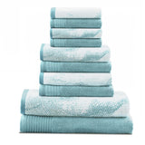 Cotton Marble and Solid Quick Dry 10 Piece Assorted Bathroom Towel Set