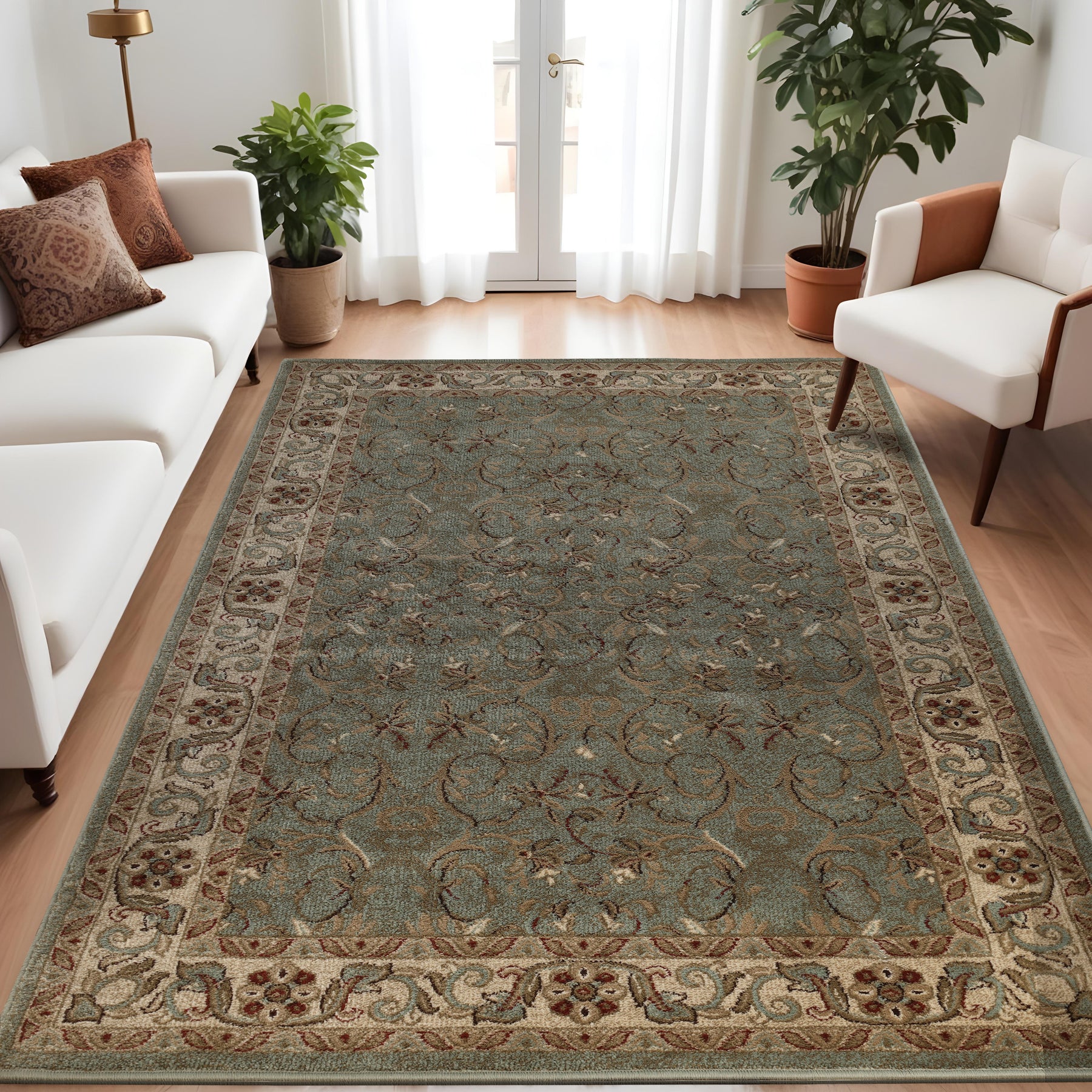 Heritage Traditional Floral Scroll Indoor Runner or Area Rug - DarkGreen