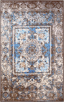 Ezra Vintage Medallion Non-Slip Washable Indoor Area Rug or Runner - Blue