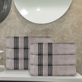 Zero Twist Cotton Ribbed Geometric Border Plush Hand Towel Set of 6 - Hand Towel by Superior - Superior 