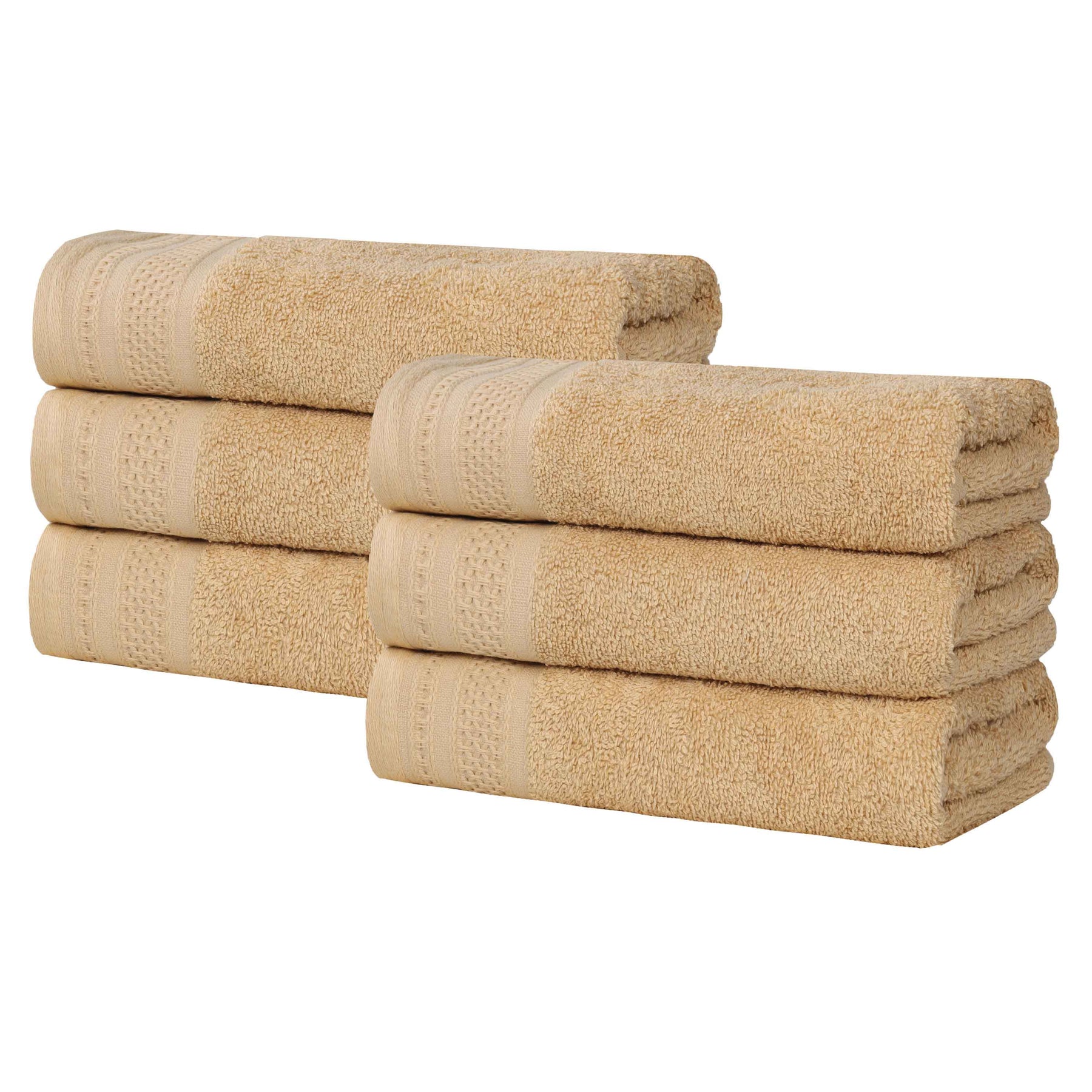 Honeycomb Textured Waffle Border Cotton Hand Towels, Set of 6