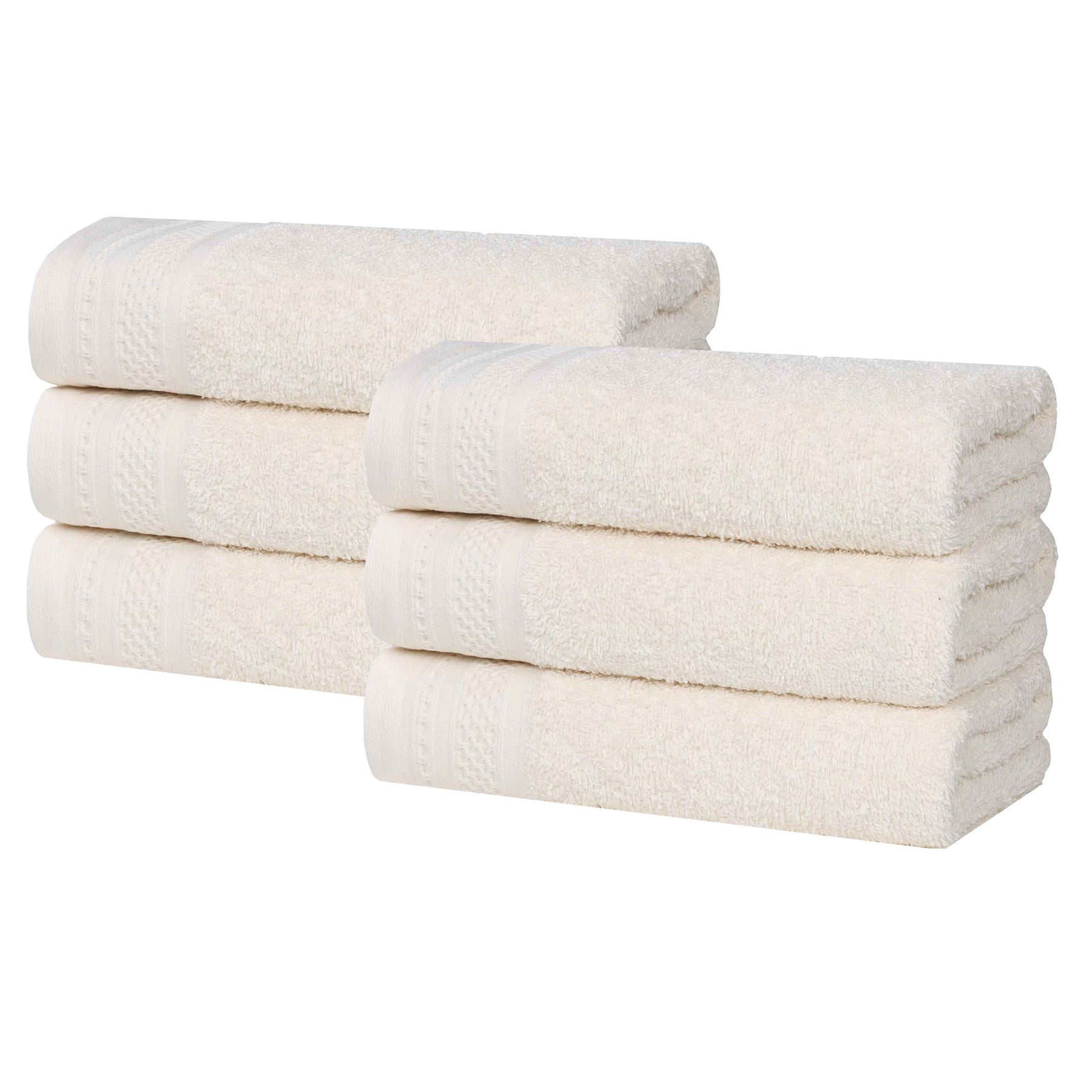 Honeycomb Textured Waffle Border Cotton Hand Towels, Set of 6