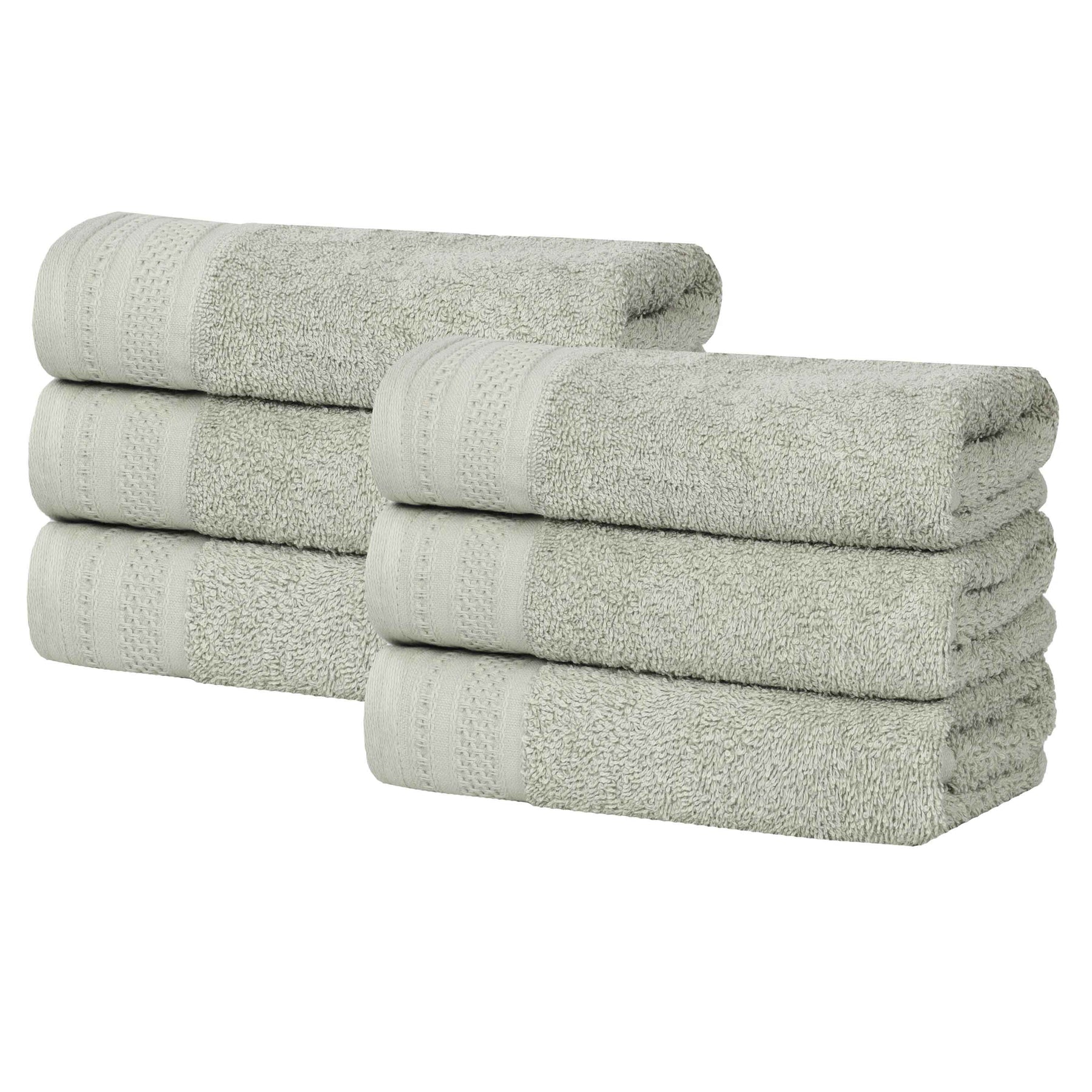 Honeycomb Textured Waffle Border Cotton Hand Towels, Set of 6