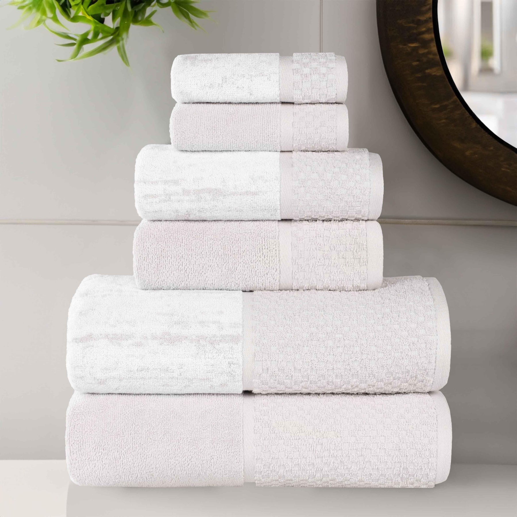 Lodie Cotton Jacquard Solid and Two-Toned 6 Piece Assorted Towel Set - Towel Set by Superior - Superior 