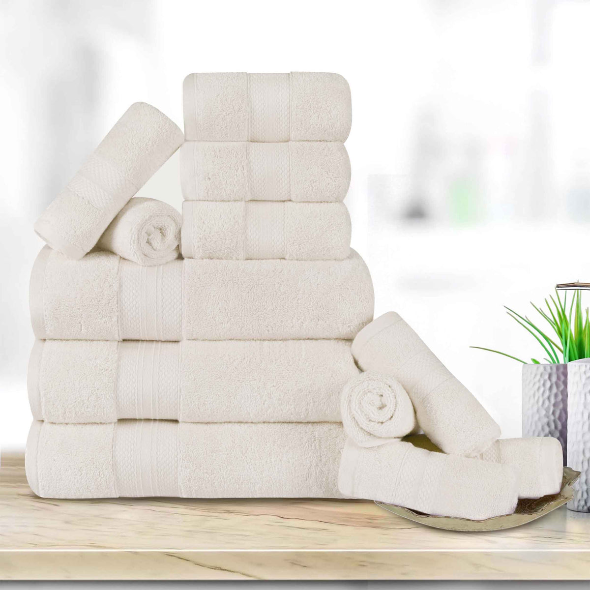 Turkish Cotton Highly Absorbent Solid 12 Piece Ultra Plush Towel Set