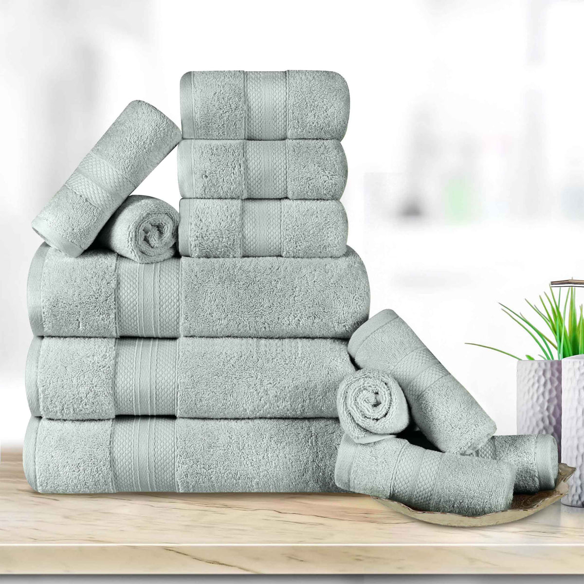 Turkish Cotton Highly Absorbent Solid 12 Piece Ultra Plush Towel Set