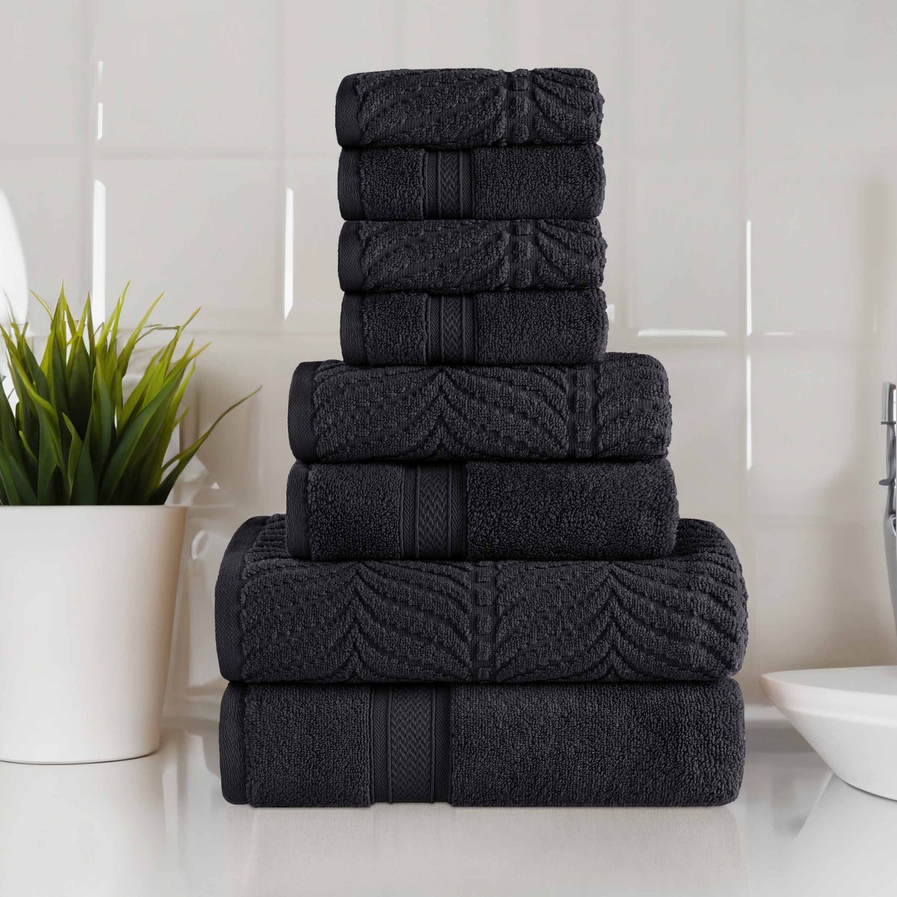 8-Piece Combed Cotton Kitchen Towels Set - Chevron Weave by