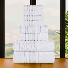 Sadie Zero Twist Cotton Floral Solid and Jacquard 8 Piece Towel Set - Towel Set by Superior - Superior 