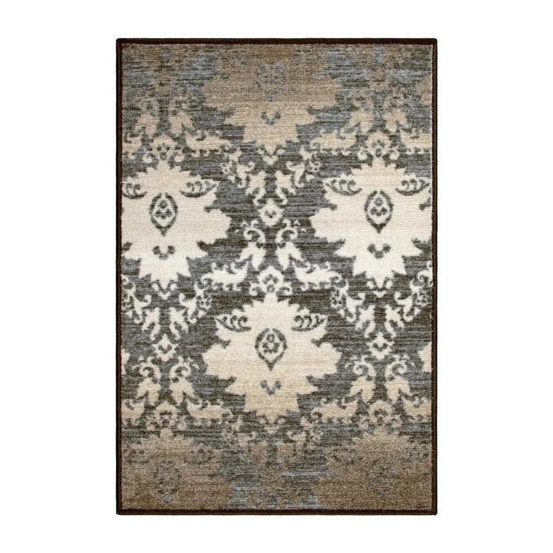 Geneva Medallion Scroll Non-Slip Washable Indoor Area Rug or Runner - NavyBlue-Cream